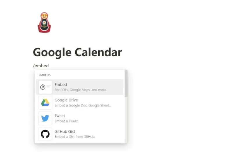 Embed Google Calendar in Notion.