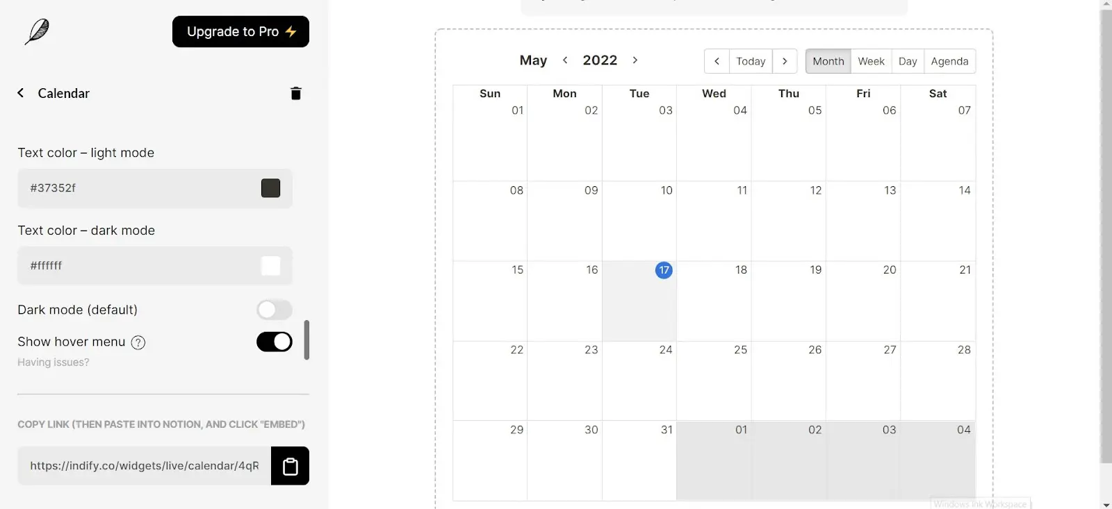 Customize the calendar appearance in Indify.