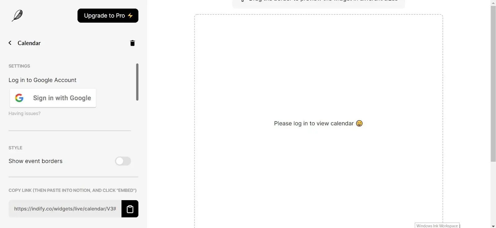 Embed Google Calendar to Notion using Indify.