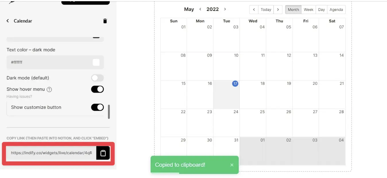 Embed Google Calendar to Notion using Indify.
