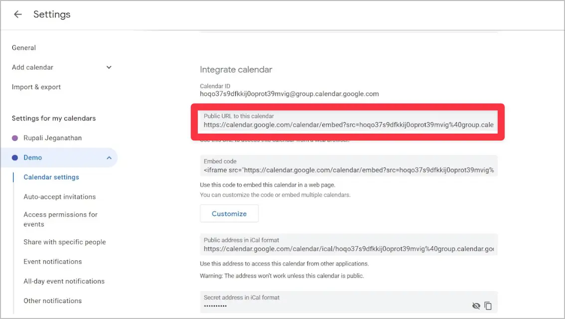 Embed Google Calendar in Notion.