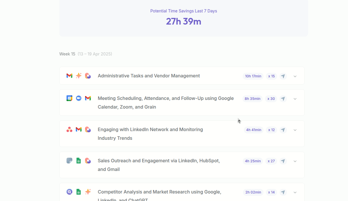 GIF - reviewing workflow variants identified by Bardeen Synthesis