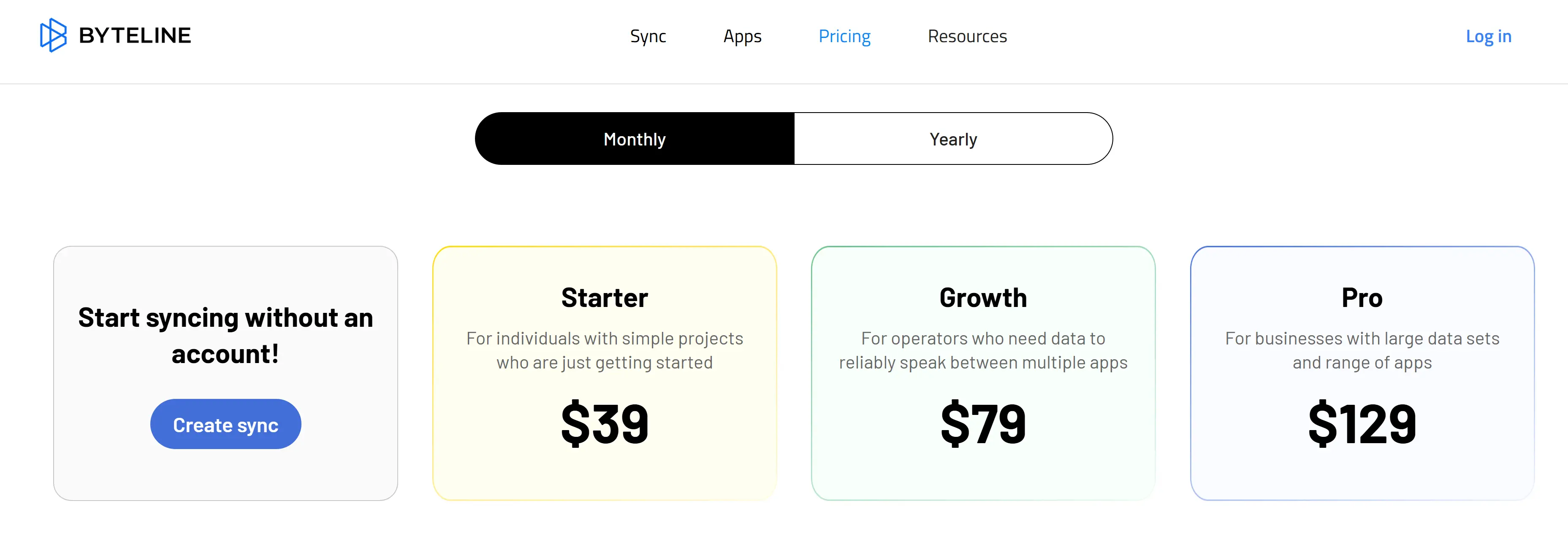 Byteline pricing and plans 2025