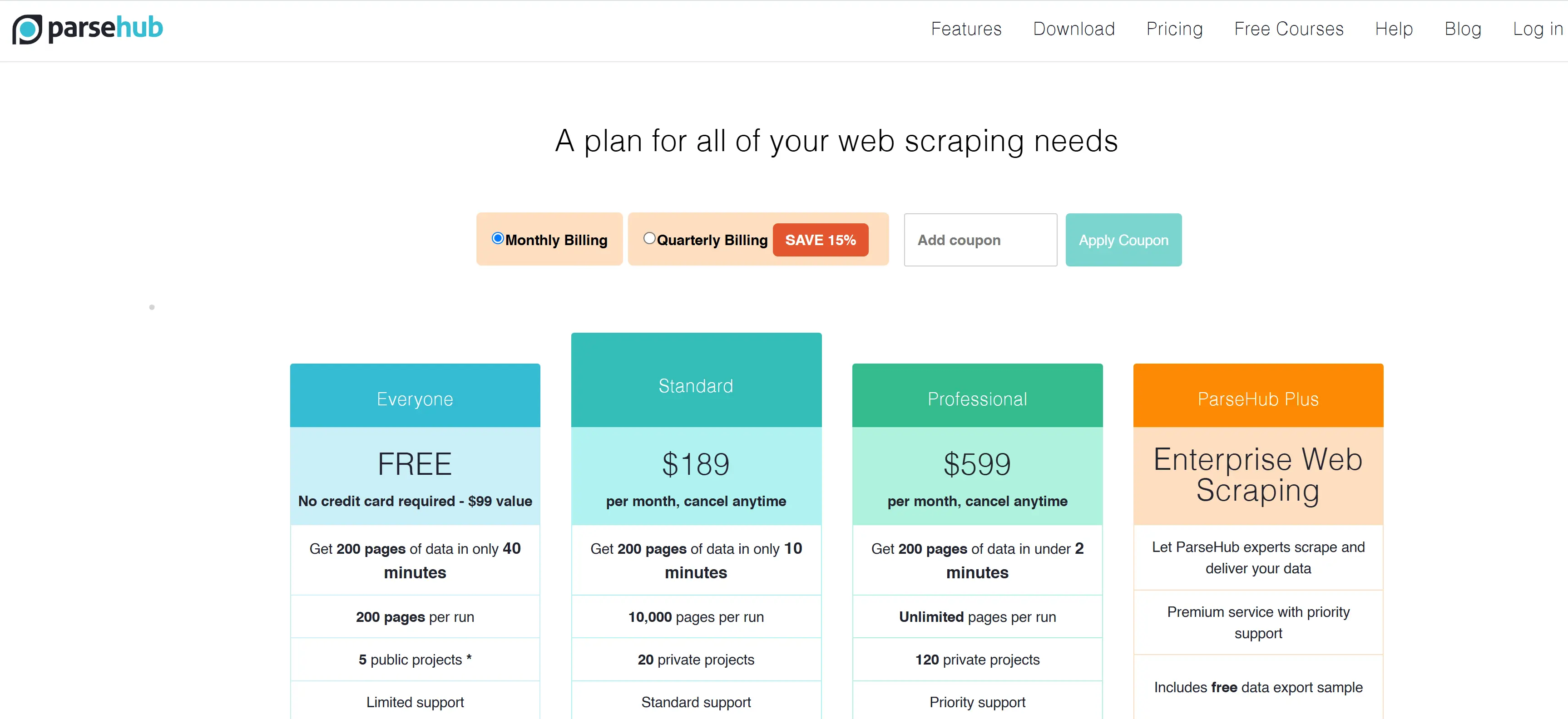 ParseHub pricing and plans 2025