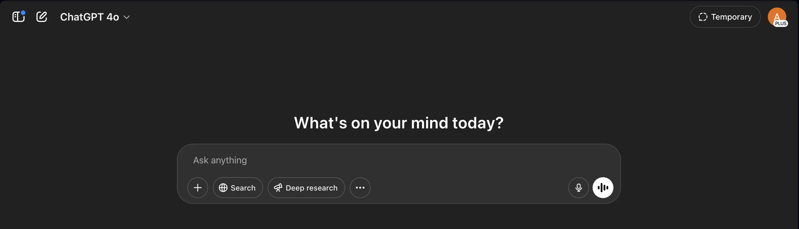 ChatGPT first dashboard after account creation