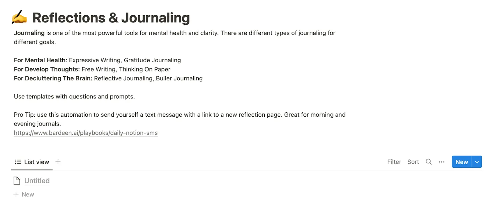 Notion New Year resolution template
