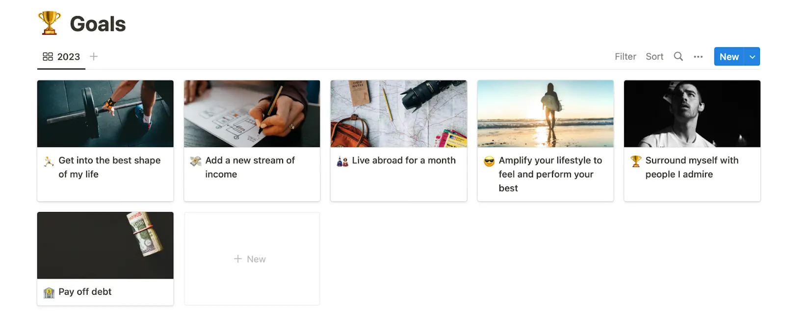 Notion New Year resolution template