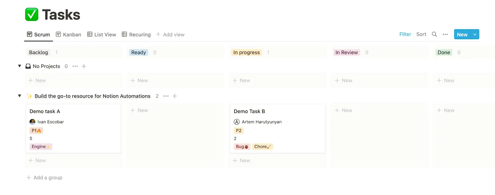 Board view in Notion.