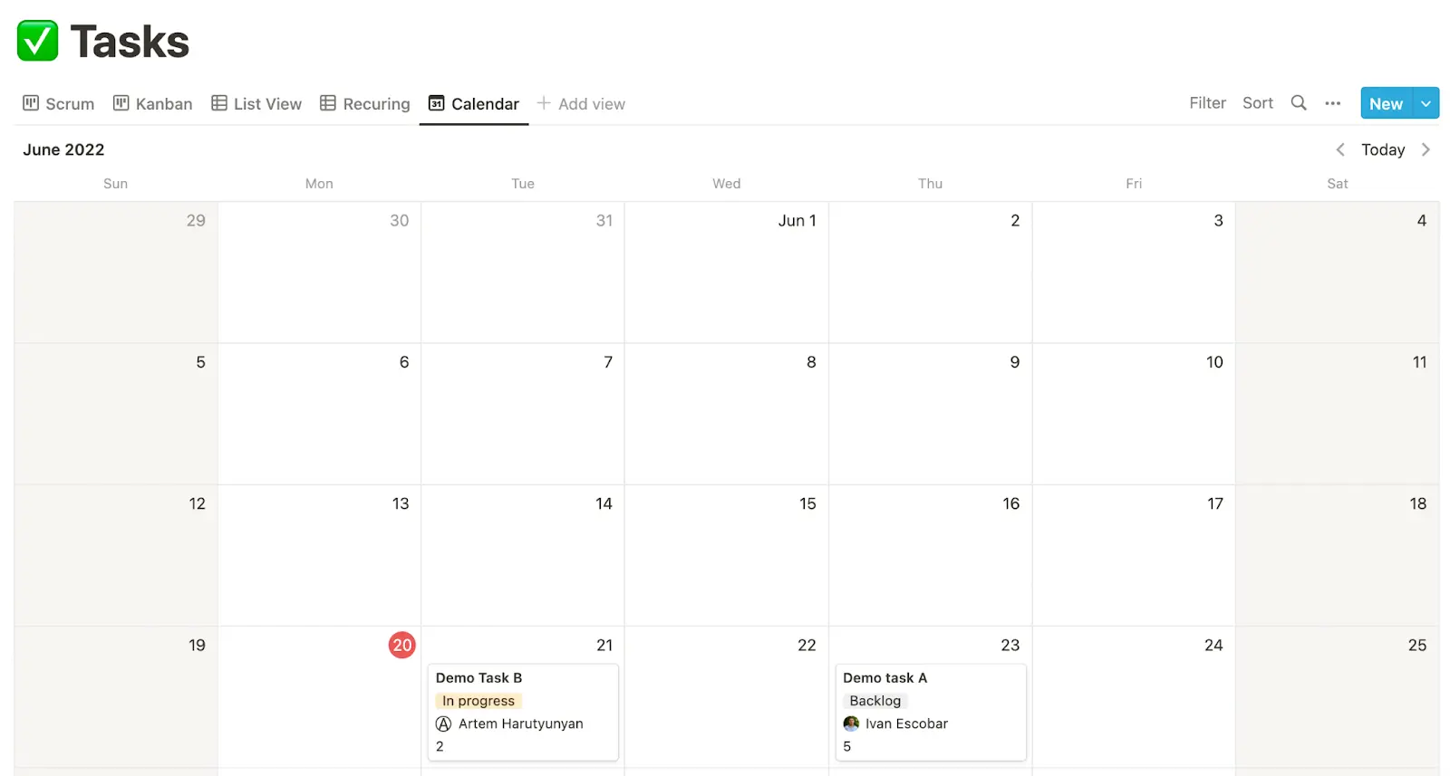 Calendar view in Notion.