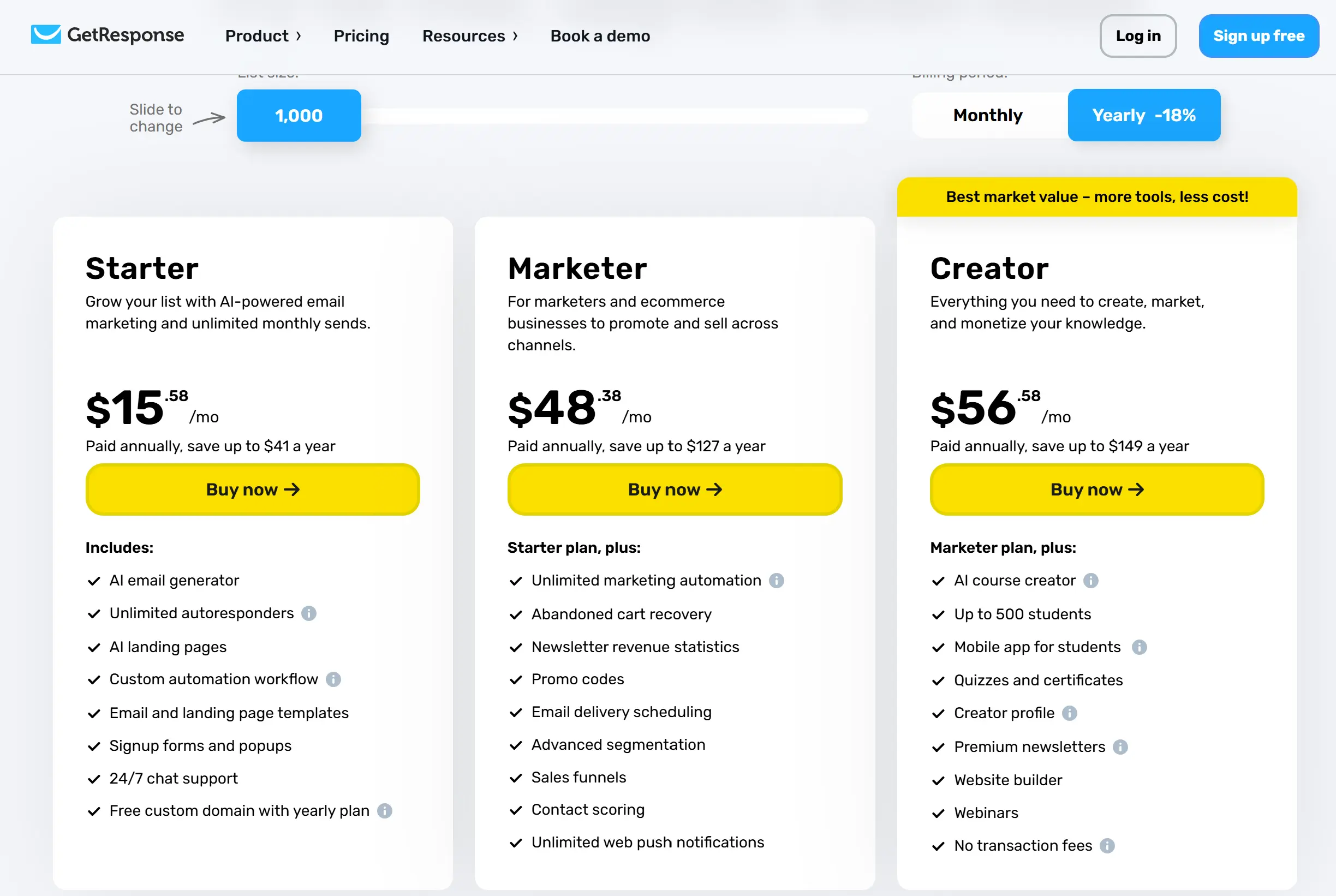 GetResponse pricing and plans 2025