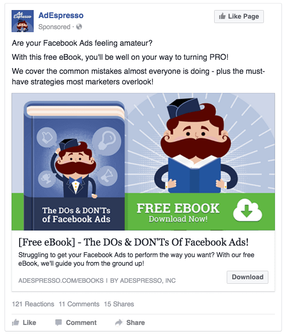 Facebook lead ad showing how Ads Espresso grew their lead list