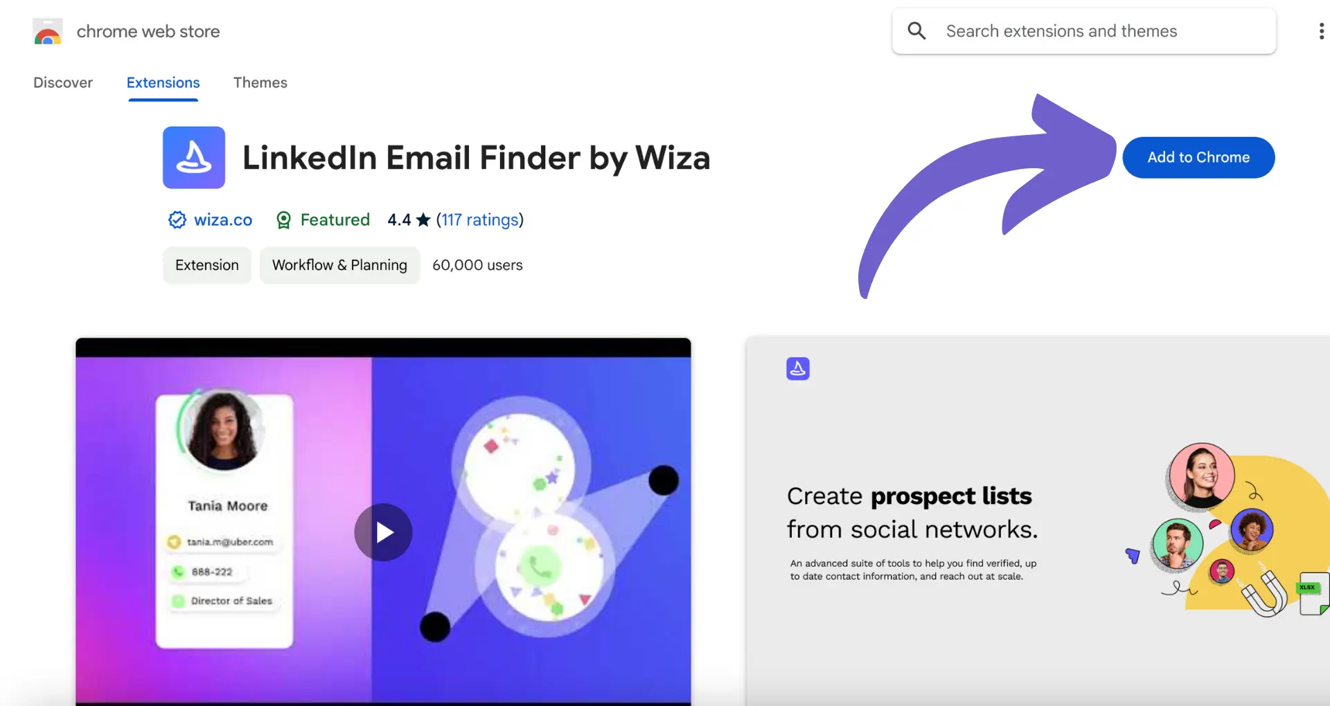 Chrome webstore page for the Wiza LinkedIn Email Finder