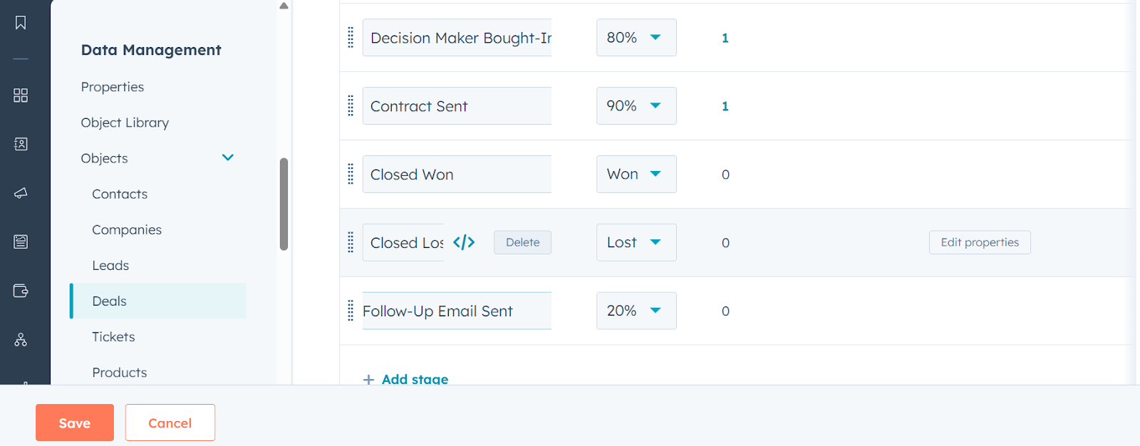 Adding and edititing HubSpot deal stages