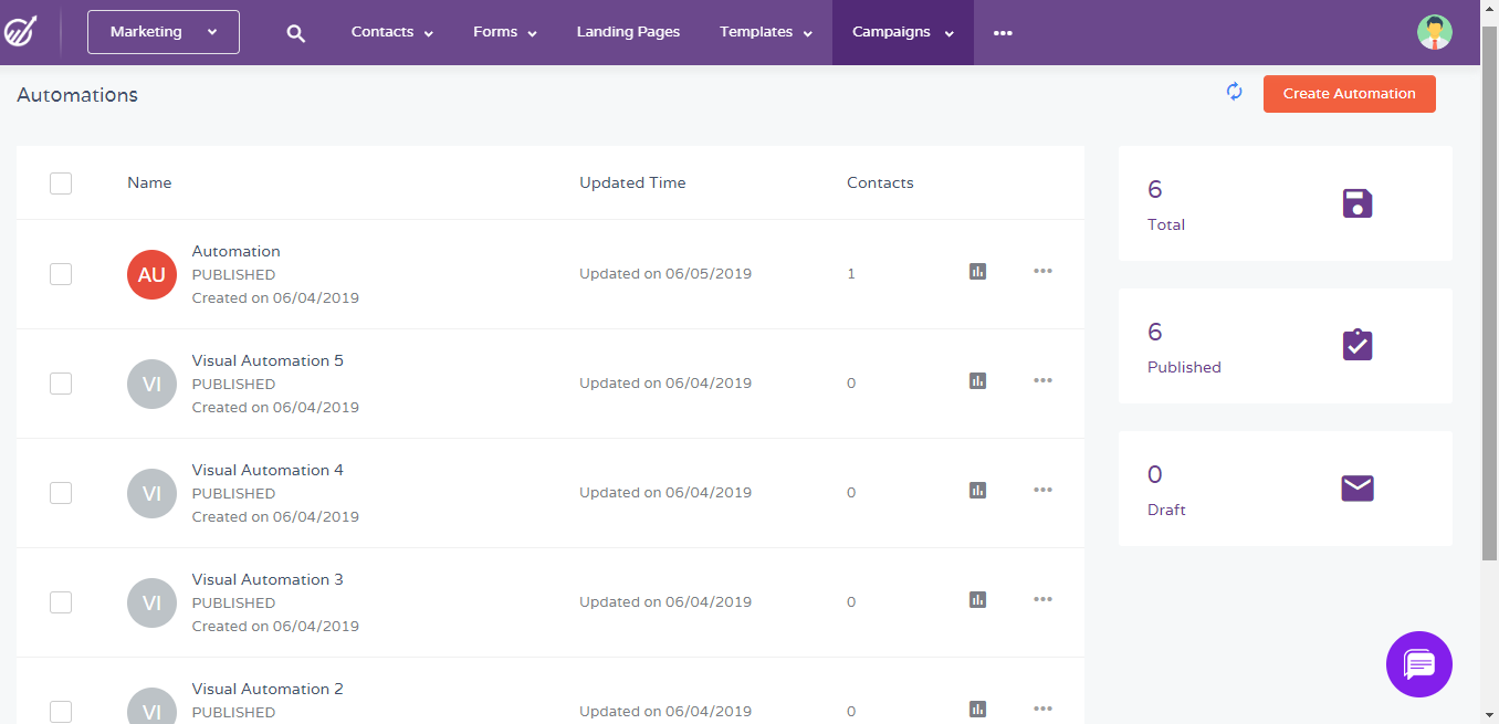 EngageBay dashboard displaying recent contact records with accurate time stamps