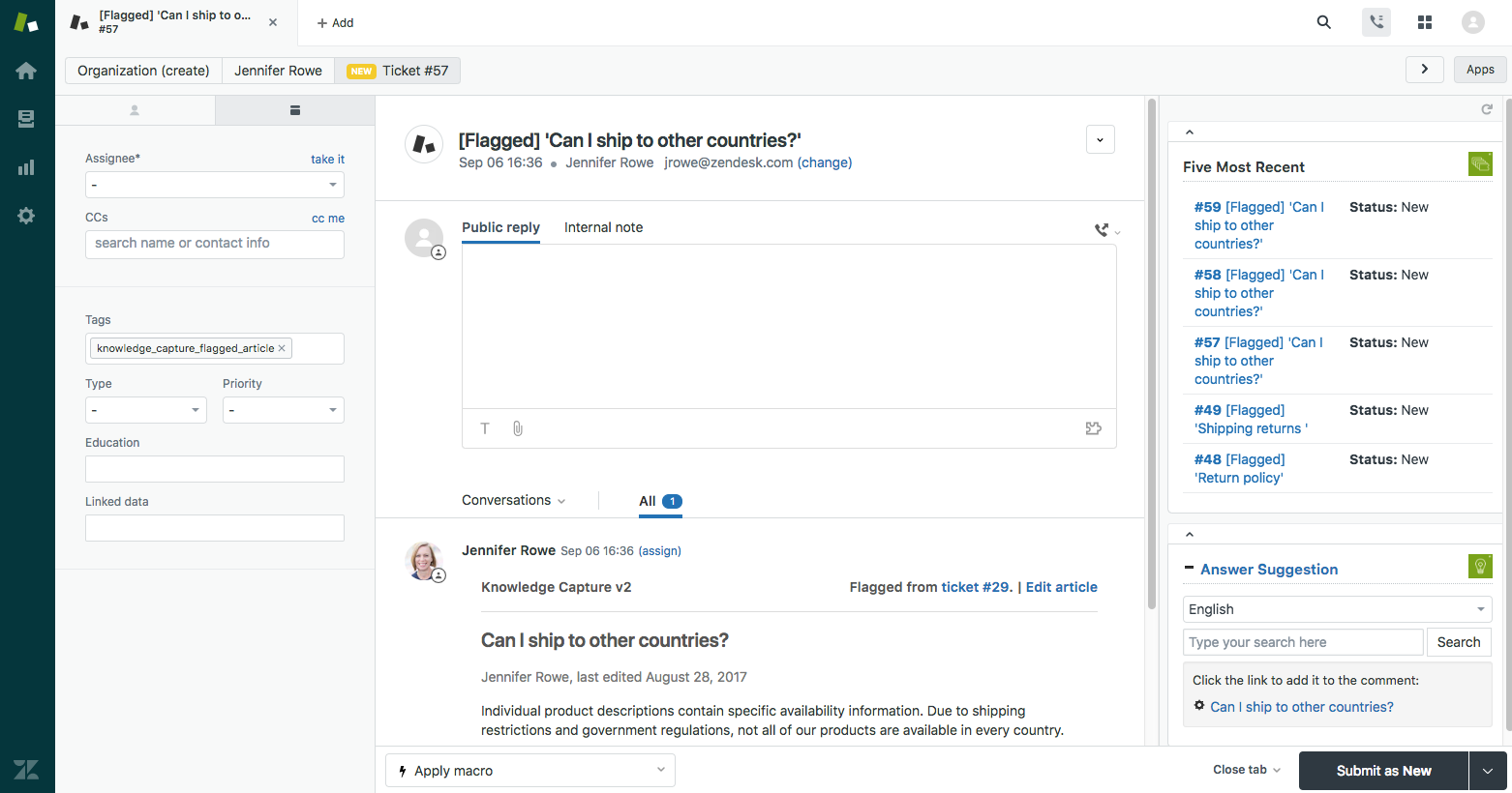 Graphic image displaying an interface from Zendesk.
