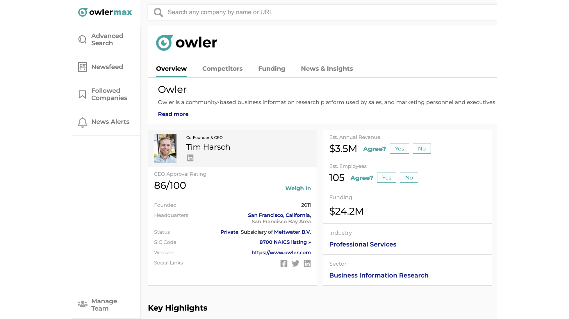 Owler for sales prospecting