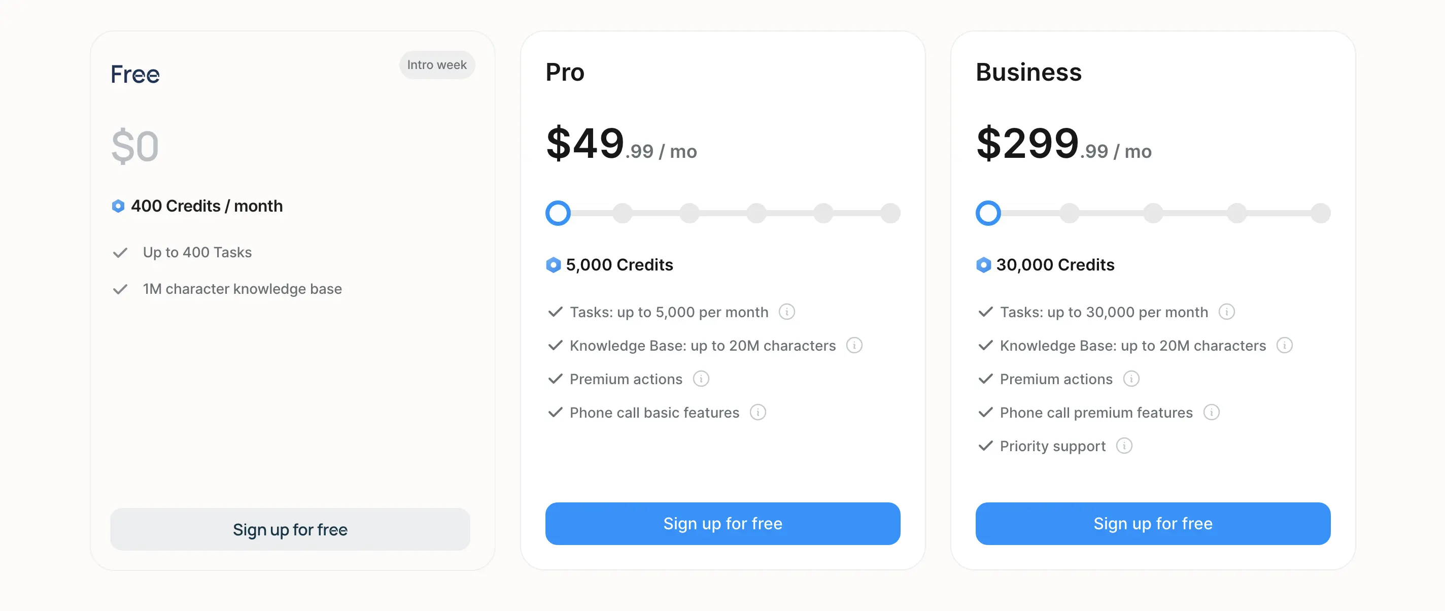 Lindy.ai’s  pricing page, displaying various subscription plans such as free, pro and business
