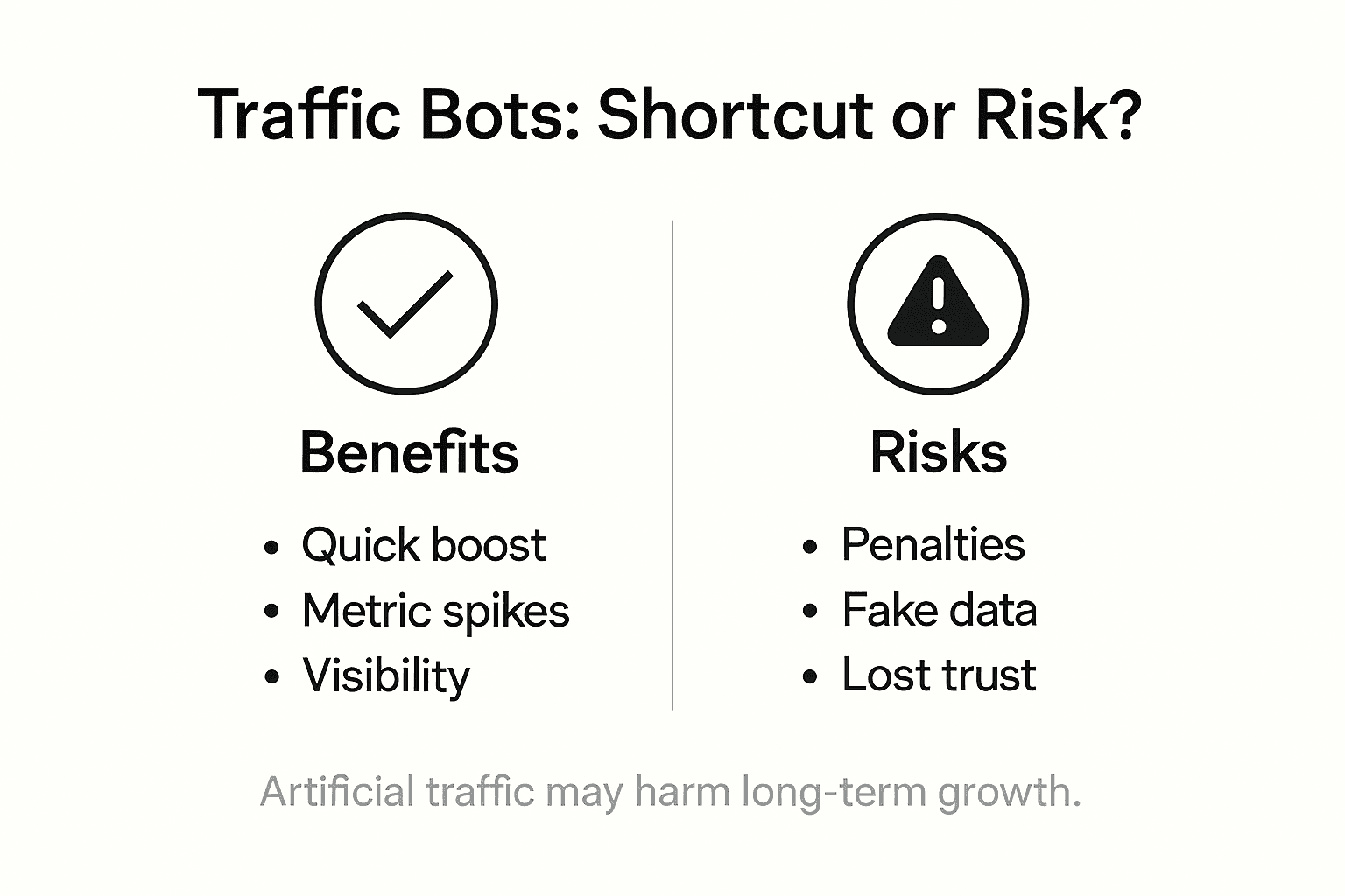Infographic comparing traffic bot benefits and risks