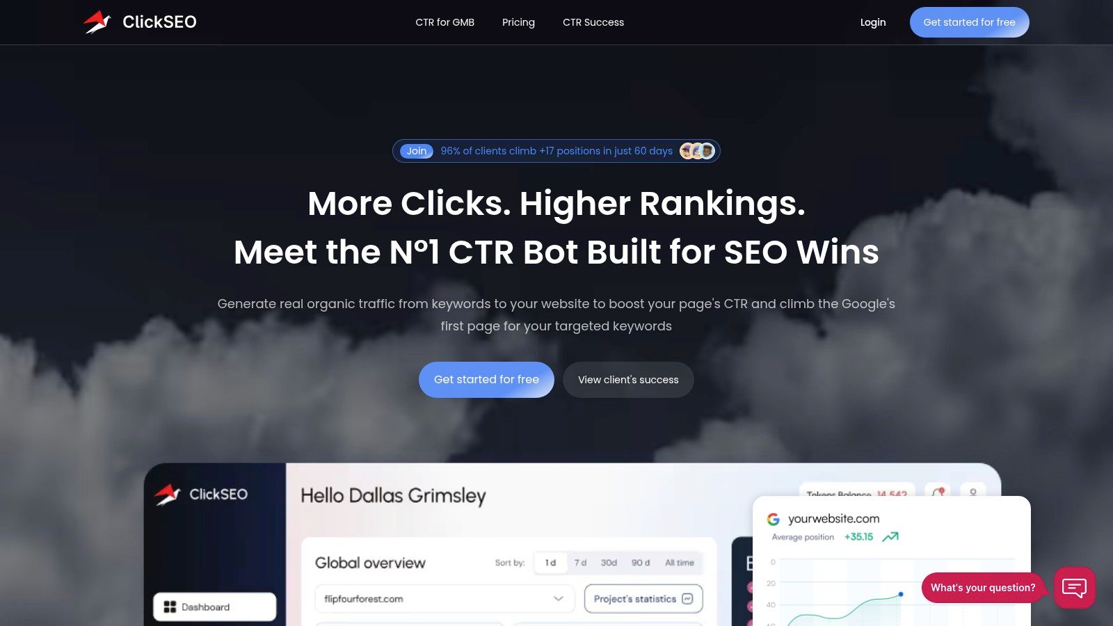 ClickSEO dashboard showing campaign management for boosting website traffic