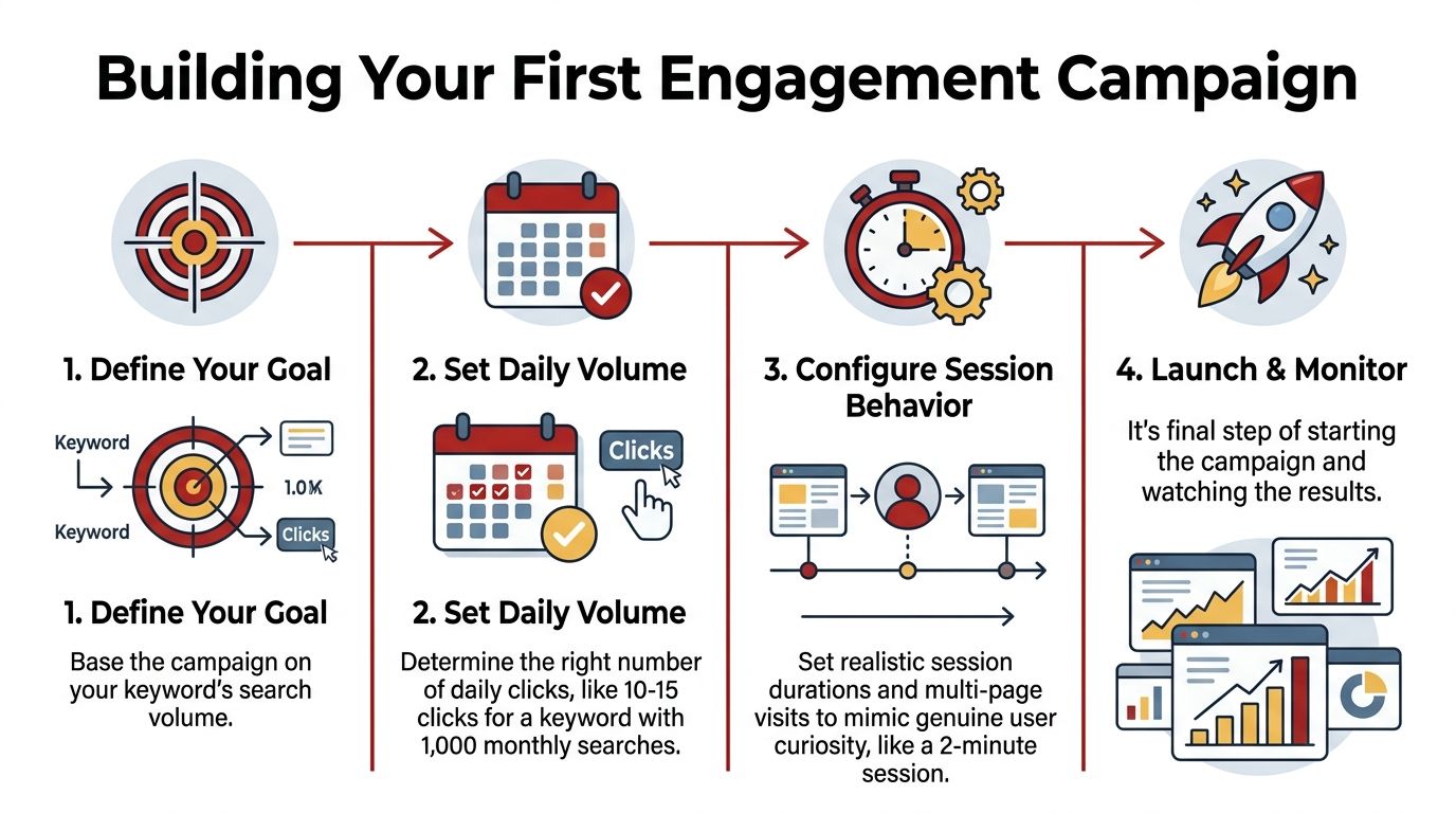 A four-step infographic showing how to build an engagement campaign for increasing website traffic.