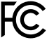 FCC mark symbol in black and white with two overlapping dark circles and the letters FCC in the bottom right.