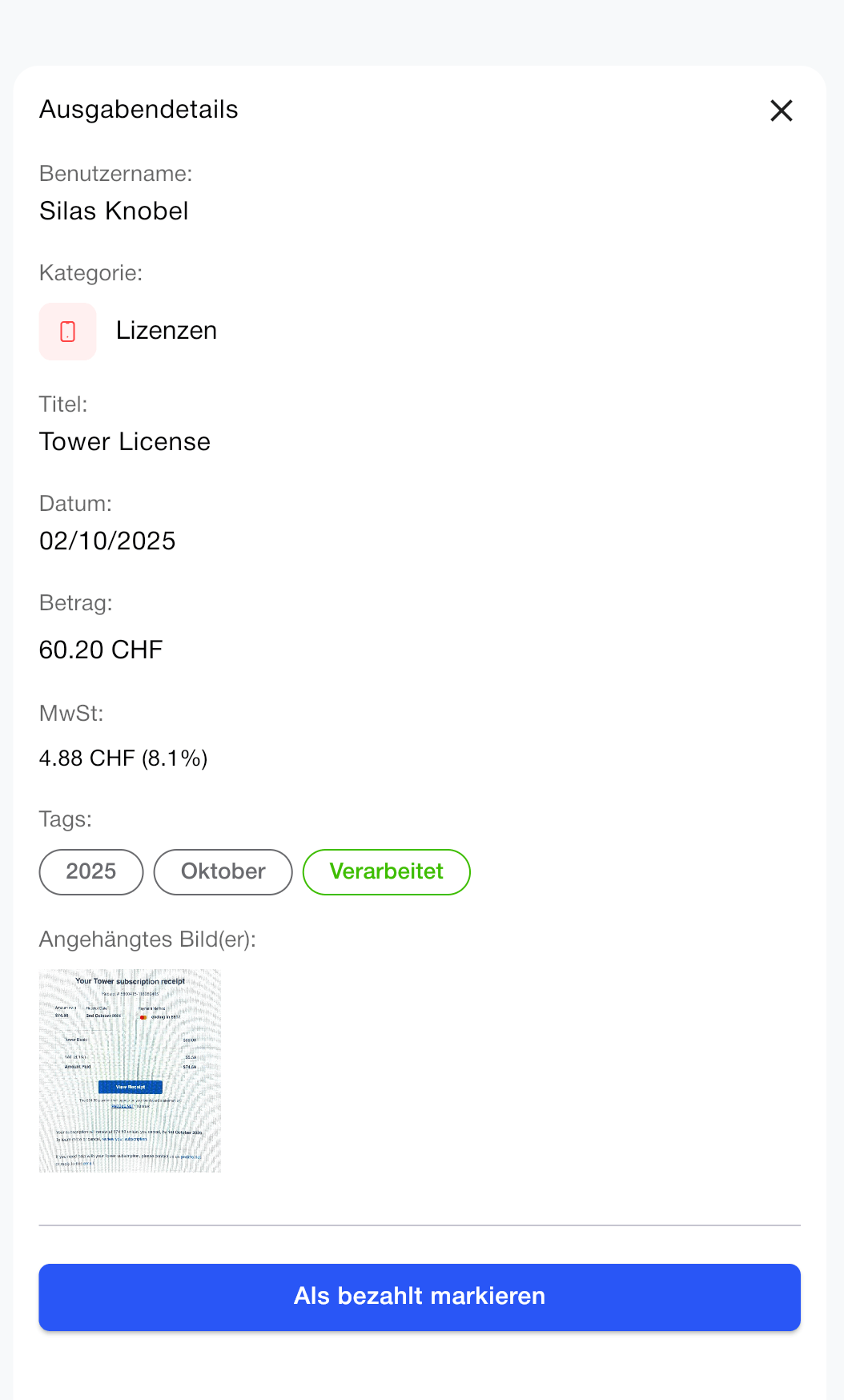 Spesen App Approval Workflow Light Interface
