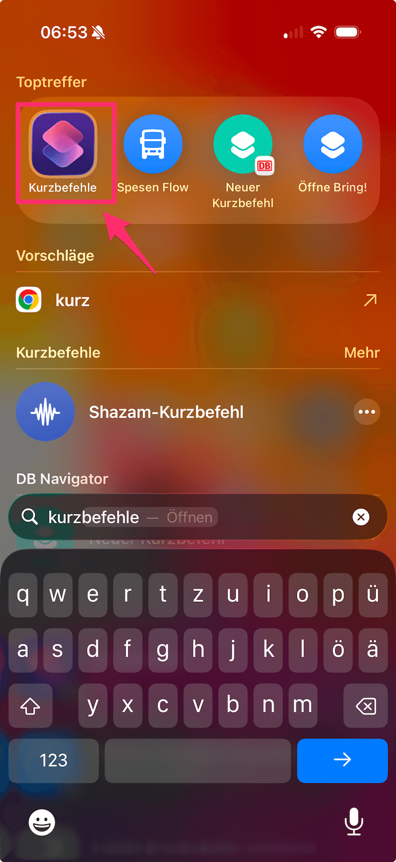 Kurzbefehle App auf iPhone öffnen