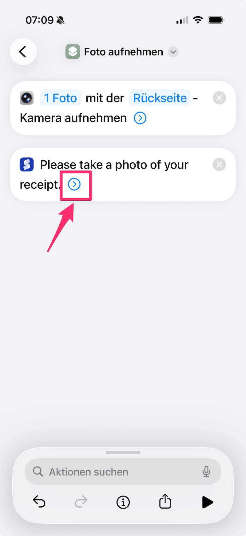 Spesen Shortcut Aktion Optionen bearbeiten