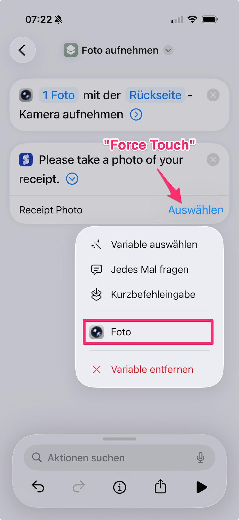 Variable auswählen über Kontextmenü