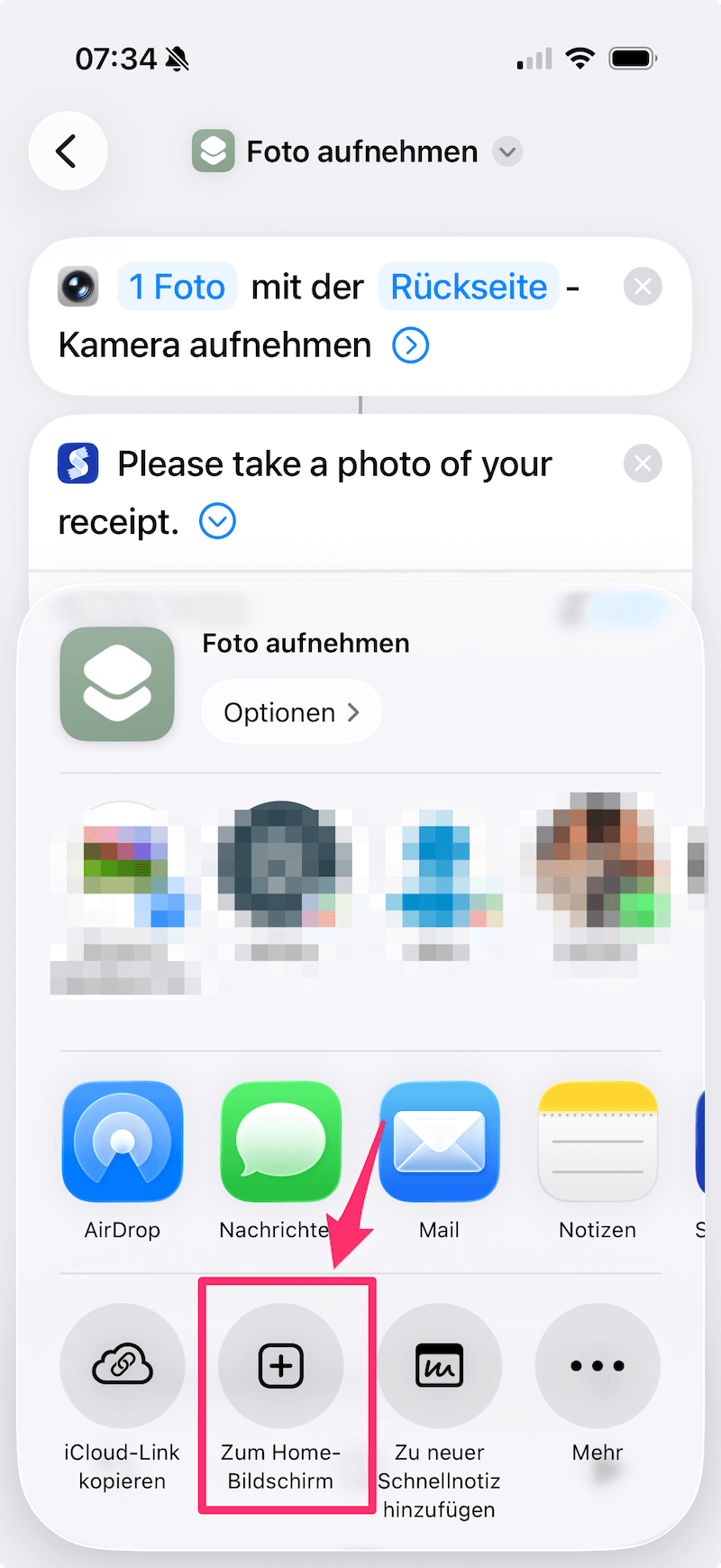Aktion Zum Homebildschirm auswählen