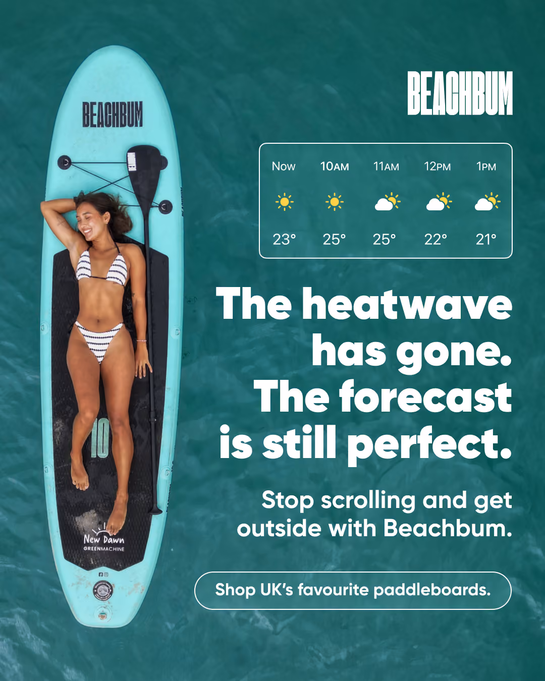 Summer lifestyle ad creative for paddle range with forecast is good hook in 4x5 format