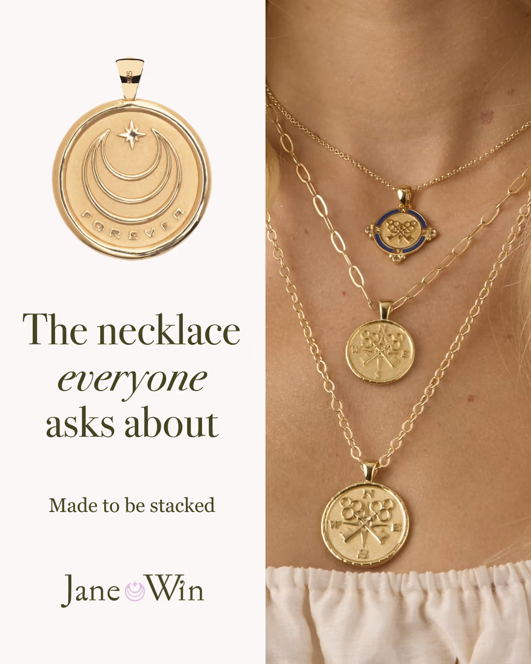 Jane Win Forever collection jewellery ad creative in square format