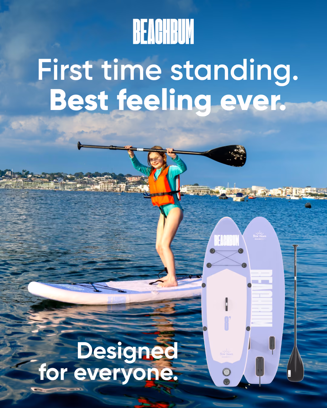Flat lay product page ad creative for paddle and swim range in 4x5 feed format