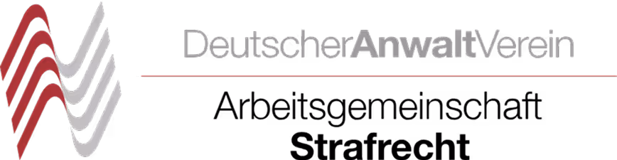 Logo mit wellenförmiger Grafik und der Beschriftung "Deutscher Anwalt Verein" und "Arbeitsgemeinschaft Strafrecht"