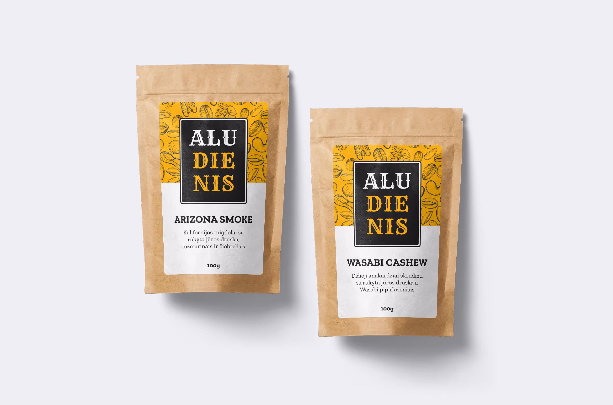 Aludienis nut packaging on a light background