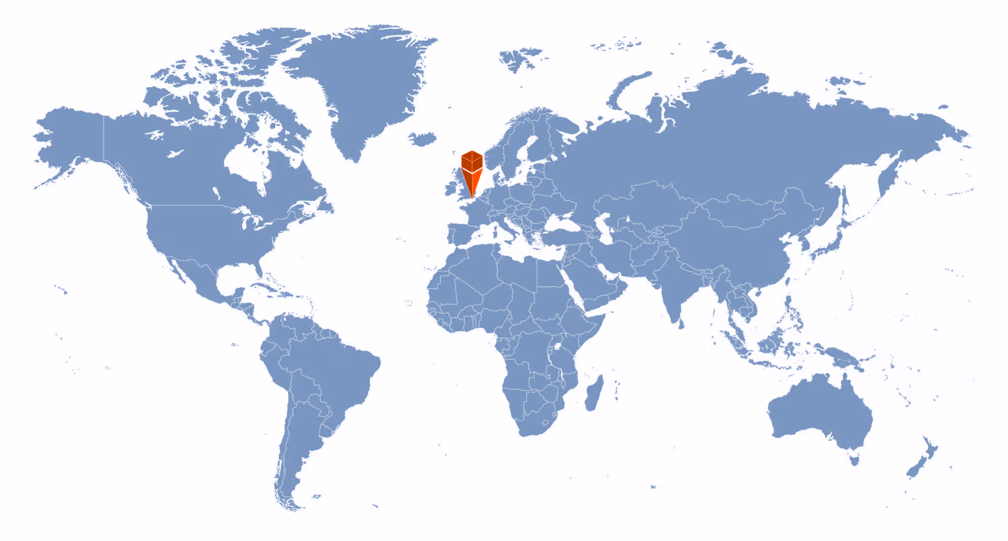 World map with a red location marker on the southern coast of England.