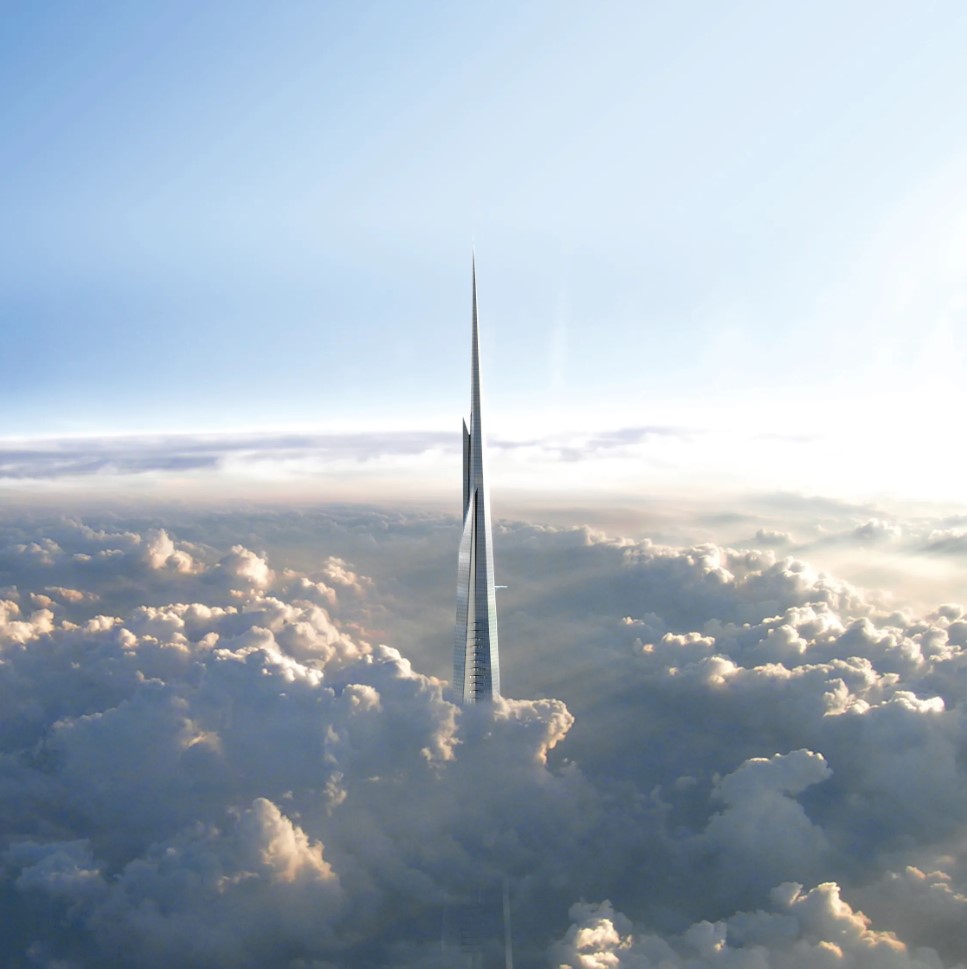 Jeddah Tower rising above the clouds