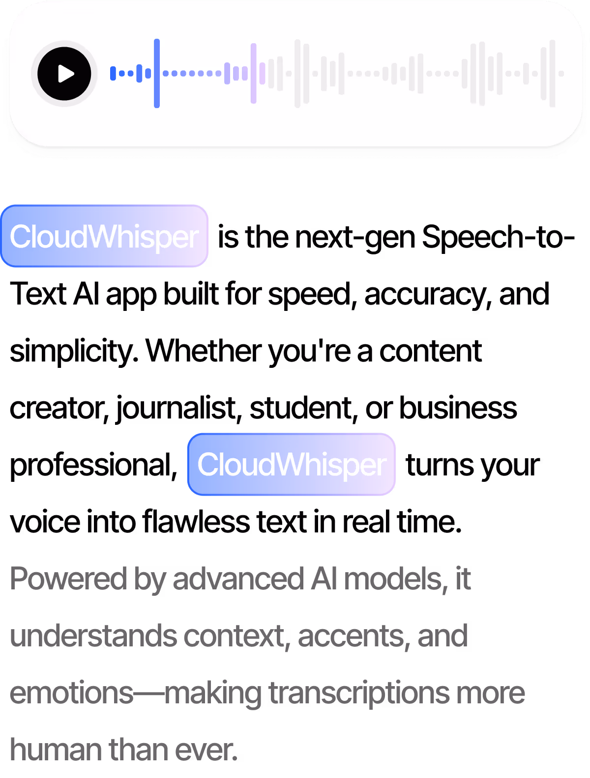 Lightning Fast Speech To Text - CloudWhisper Webflow Template