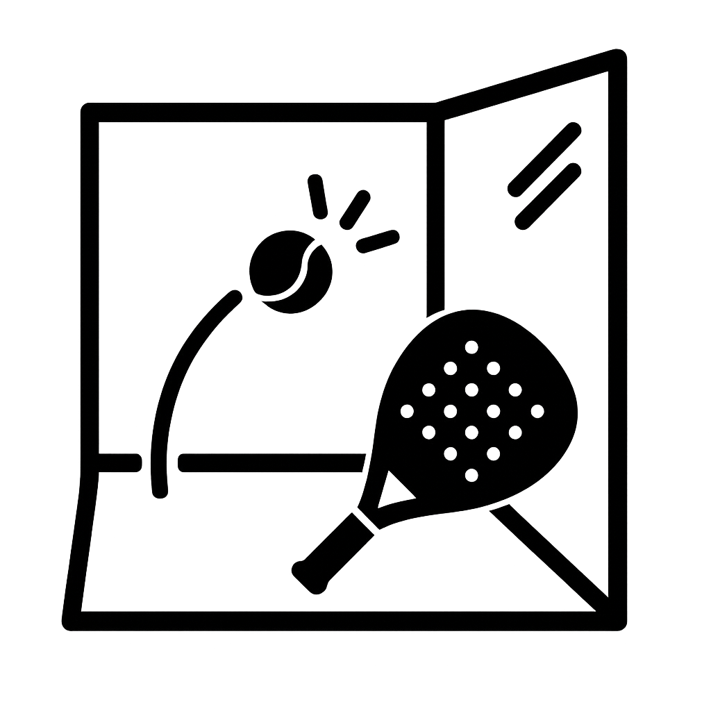 Black Padel Court outline showing a ball bouncing off the glass 