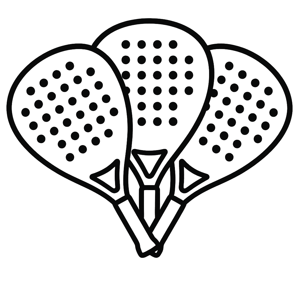 Black outline of three pickleball rackets showing that Padel Park has three padel courts
