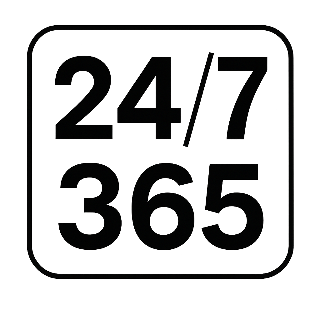 image showing 24/7 365. Showing that Padel Park is open 24/7 365 days of the year