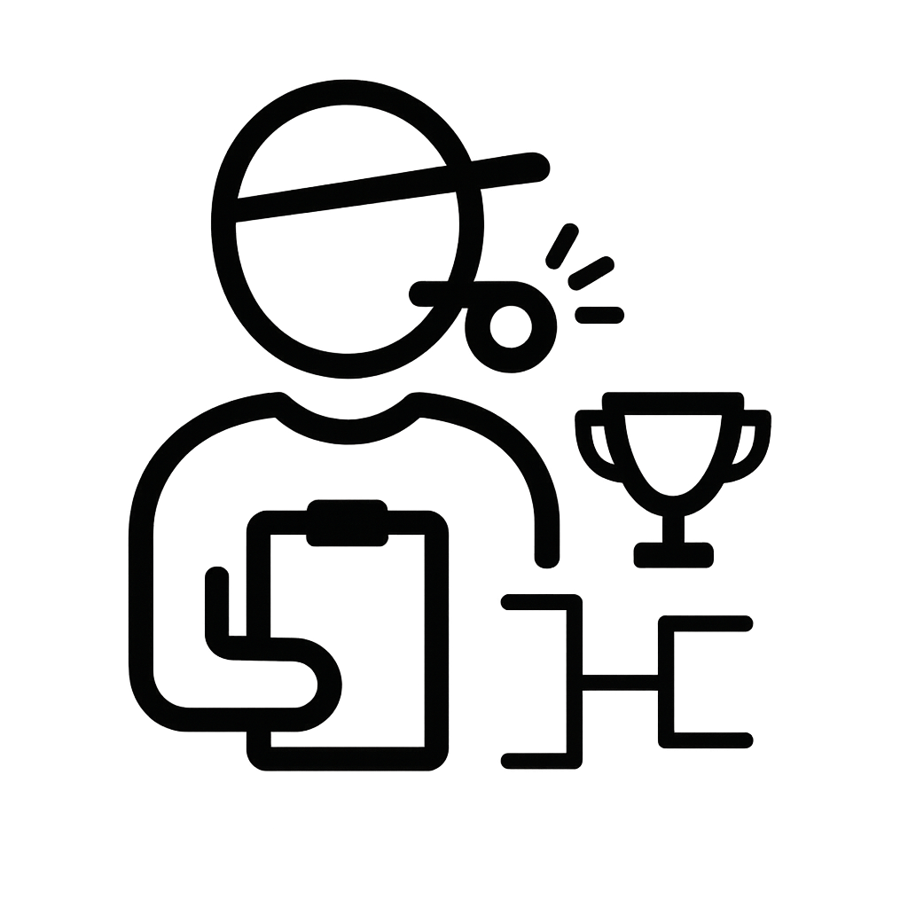 A white outline of a coach with a whistle showing that Padel Park has coaching, leagues and tournaments