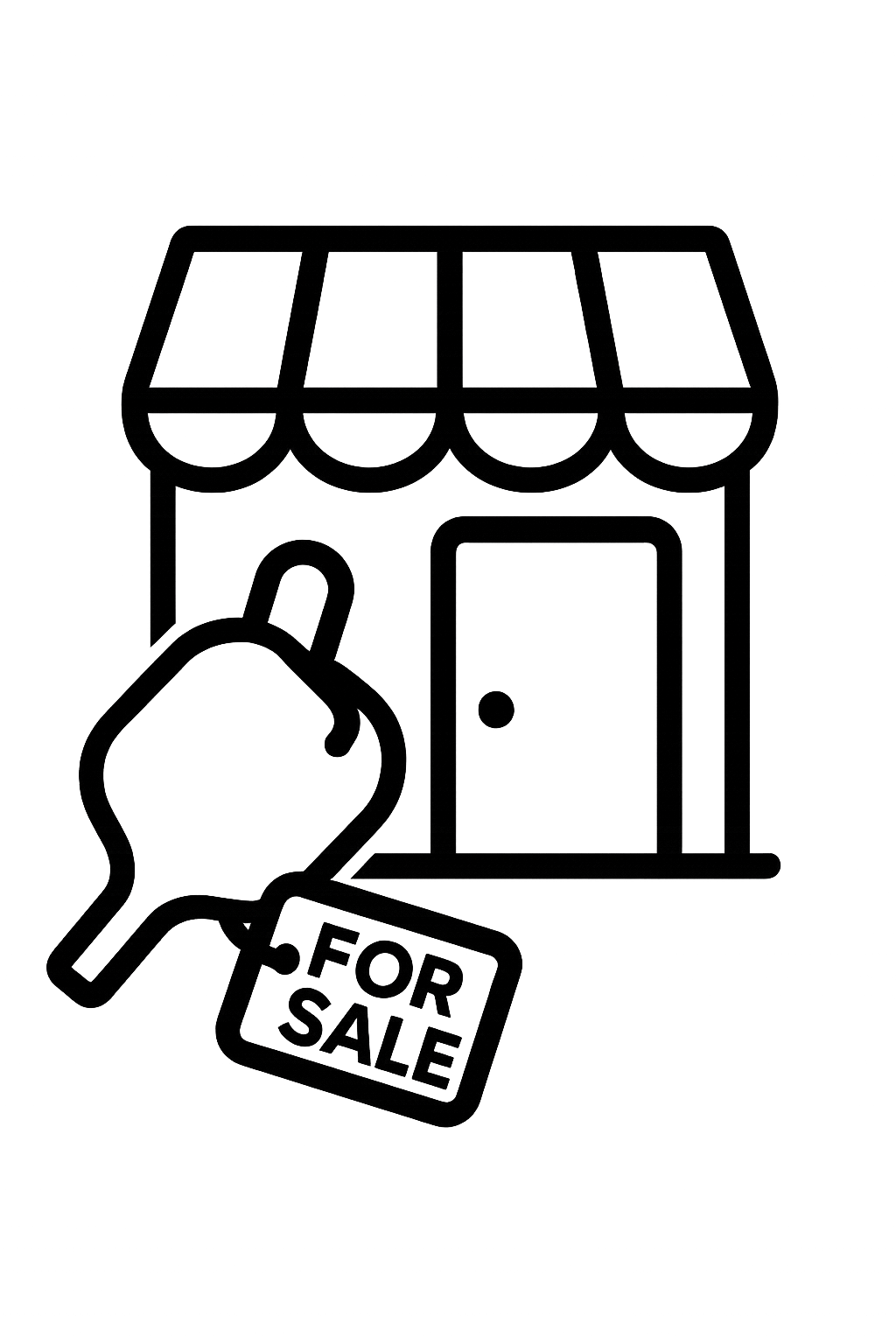 white outline of a cute shop with a for sale tag on a pickleball paddle