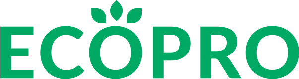 ECOPRO logo with stylized green leaves above the letter O.