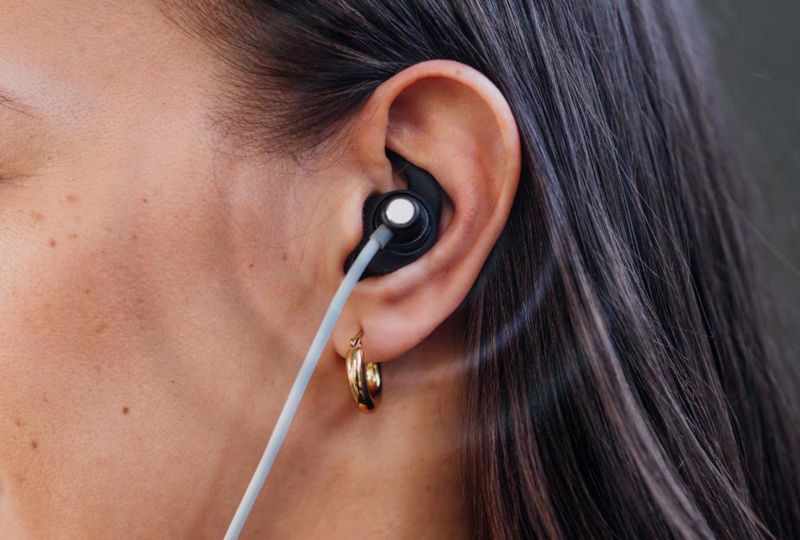 The earpiece in place, showing where gentle stimulation reaches the vagus nerve
