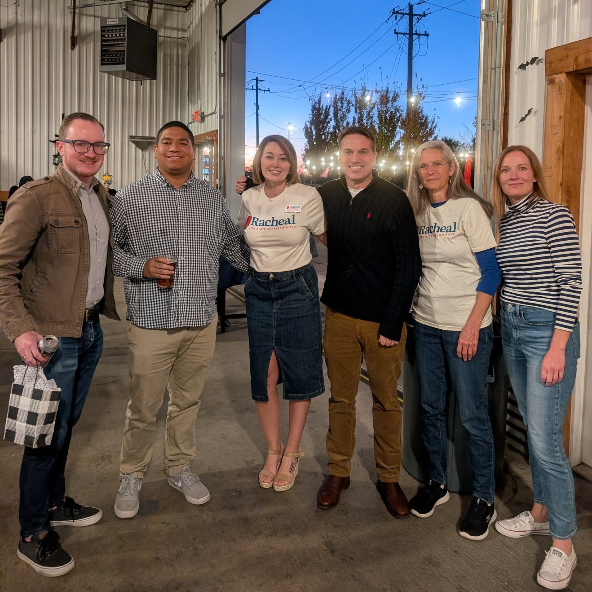 Racheal Bleicher standing with Matt McNally, Shelly Yoder, Neil Koglin, Aaron Tellez and Erin Retif at Grand Junction Brewery in Westfield, IN
