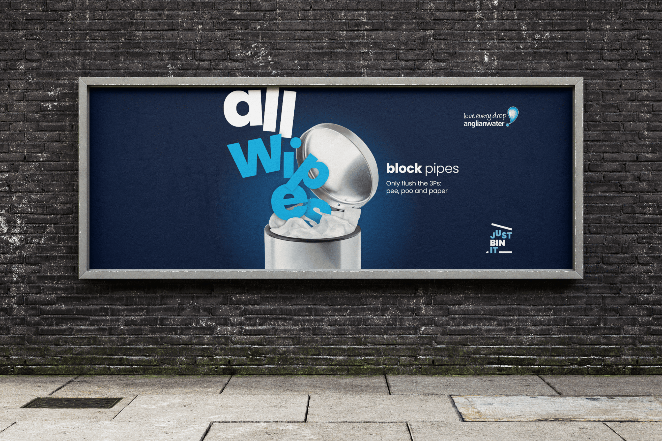 Billboard advertising mockup for Anglian Water showing strategy-led brand campaign messaging