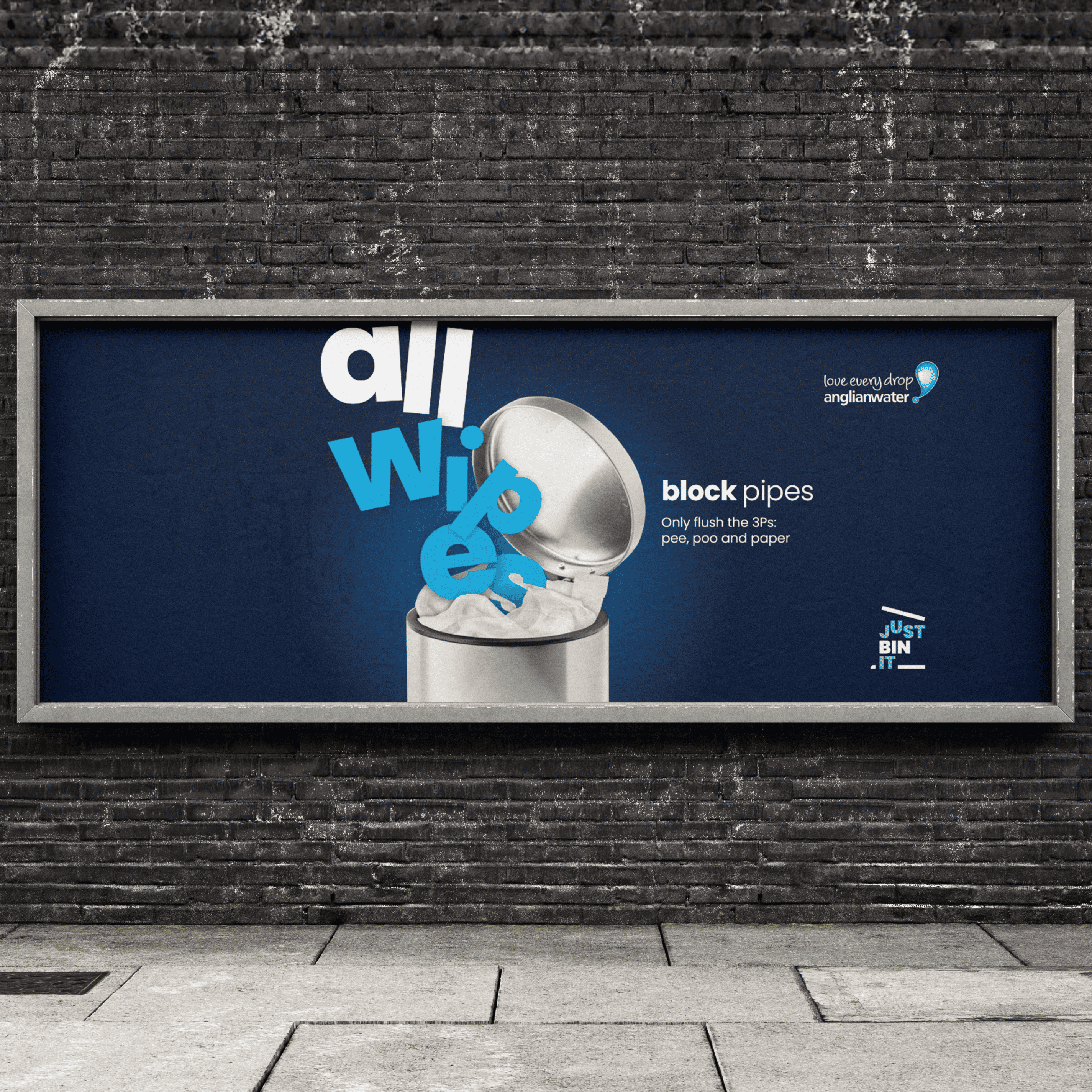 Out-of-home billboard poster mockup for Anglian Water highlighting strategic marketing campaign messaging
