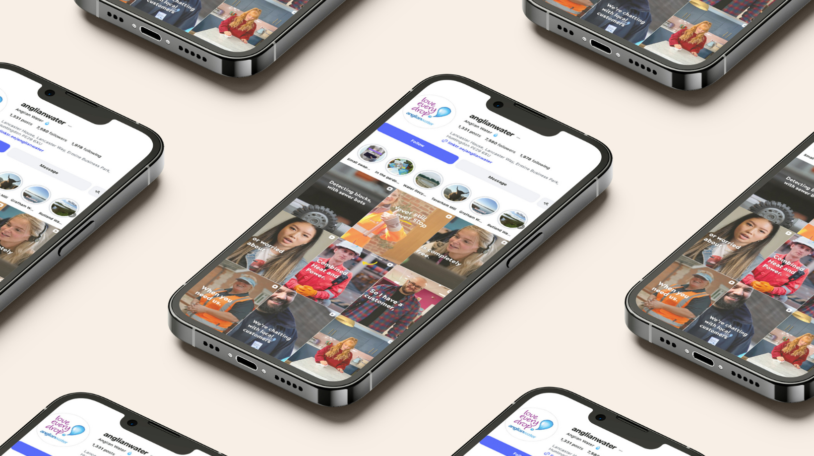 Instagram post design promoting Anglian Water’s behaviour-change message, showing easy-to-follow disposal tips.