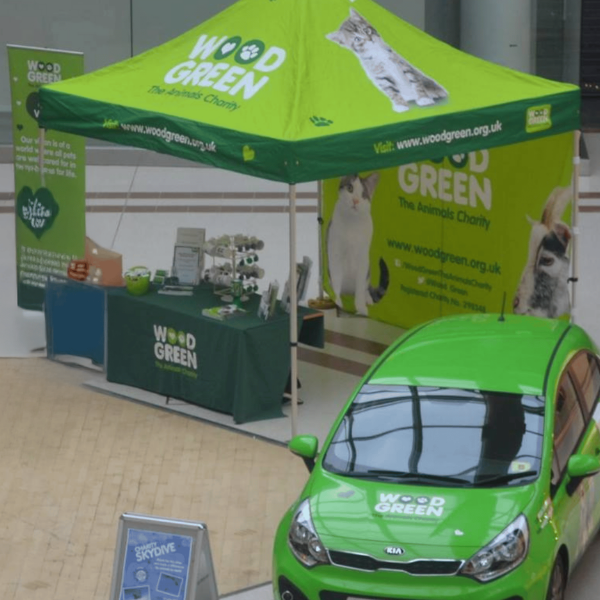 Out-of-home market stand set up for Woodgreen community activation